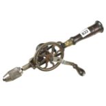 A MILLERS FALLS No 3 hand drill with empty hollow handle for bits G+