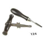 An unusual gun turnscrew with two side split blades for Lovell's nuts and a gun case turnscrew, both