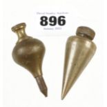 A small brass plumb bob by MONUMENT and another 2 1/2" G
