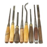 A 1/2" mortice lock chisel and 7 other chisels G+
