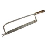 An early French wrought iron hacksaw with decorative wing nut and 14" blade G