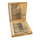 A comprehensive set of 20 single owner brace bits in fitted pine box G++