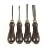 A set of 4 small gouges for fine work with rosewood handles G++