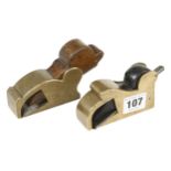 Two brass bullnose planes 1" and 1 1/4" with ebony and mahogany wedges G