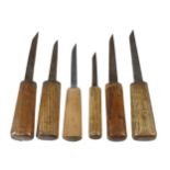 Six graduated mortice chisels 3/16" to 1/2" G+