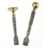 Two buttonhole chisels with brass heads G+