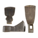 Two axe heads and an adze head G+