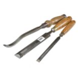 A mortice lock chisel by MARPLES and two bevel edge chisels G