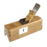 A small beech chamfer plane 5" x 1 1/2" with ebony sliding box and boxwood wedge G+