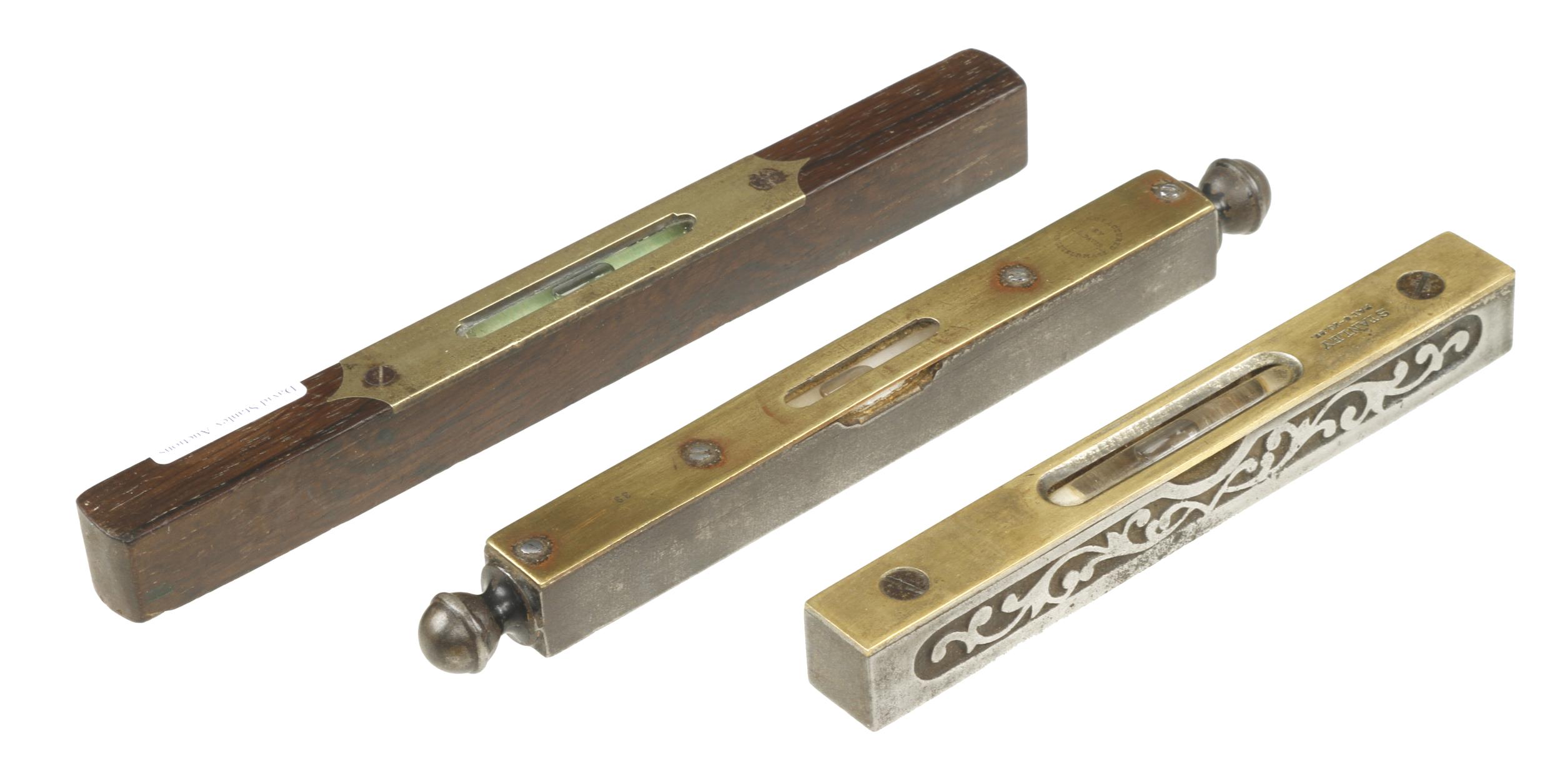 Two 6" steel and brass levels by STANLEY and DAVIS and an 8" rosewood level by HOWARTH G+ - Image 2 of 2