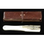 An ivory and German silver quill cutter by JOSEPH ROGERS in orig case also with Roger's Cutlers to