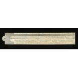 A rare, unusually wide section, 2' two fold ivory slide rule with German silver fittings by JOHN