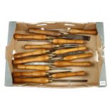 A set of 14 turning tools mainly by MARPLES with matching handles G++