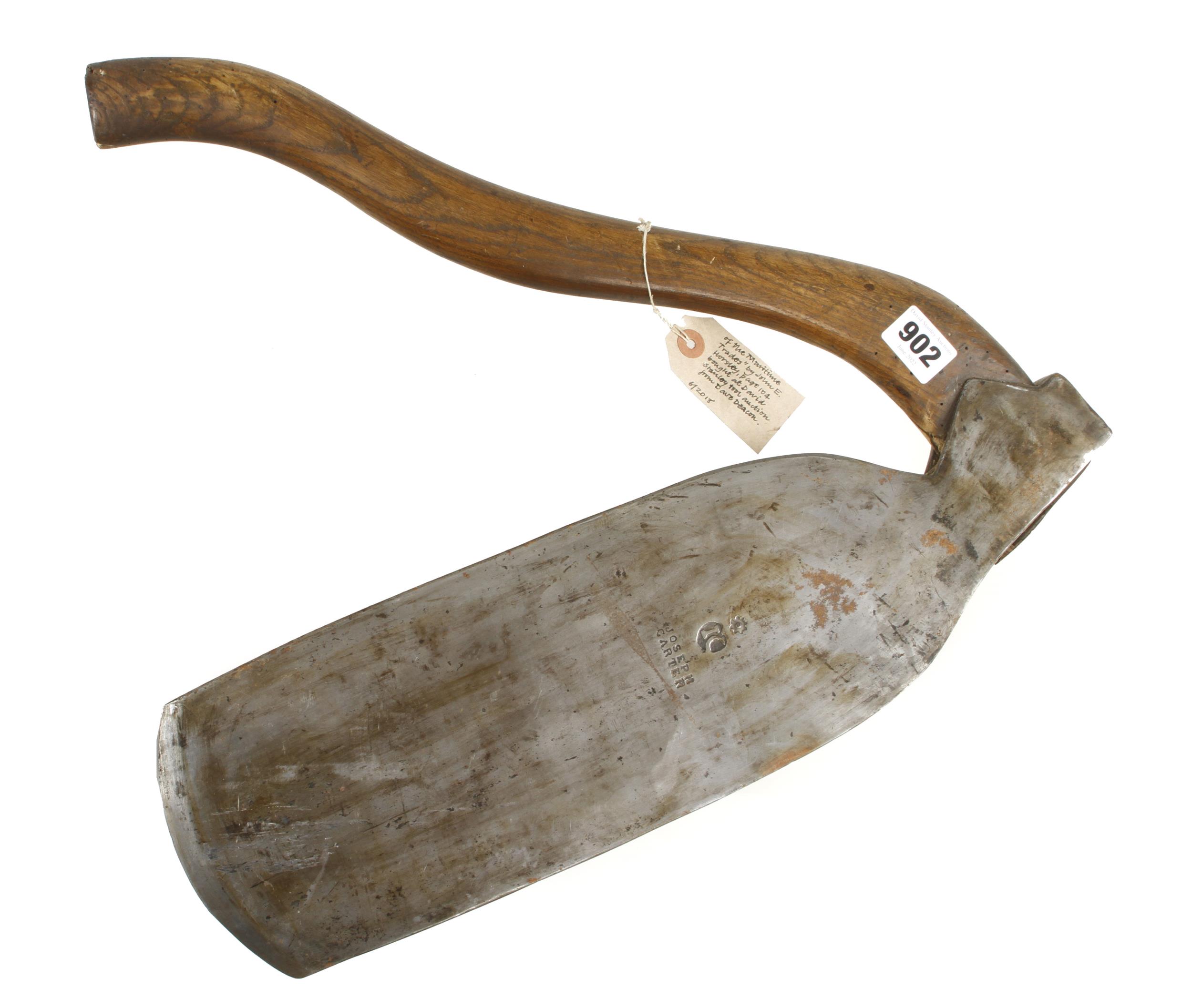 An unusual, little used, 18" shipwright's mast axe by JOSEPH CARTER with 5 1/2" edge G++