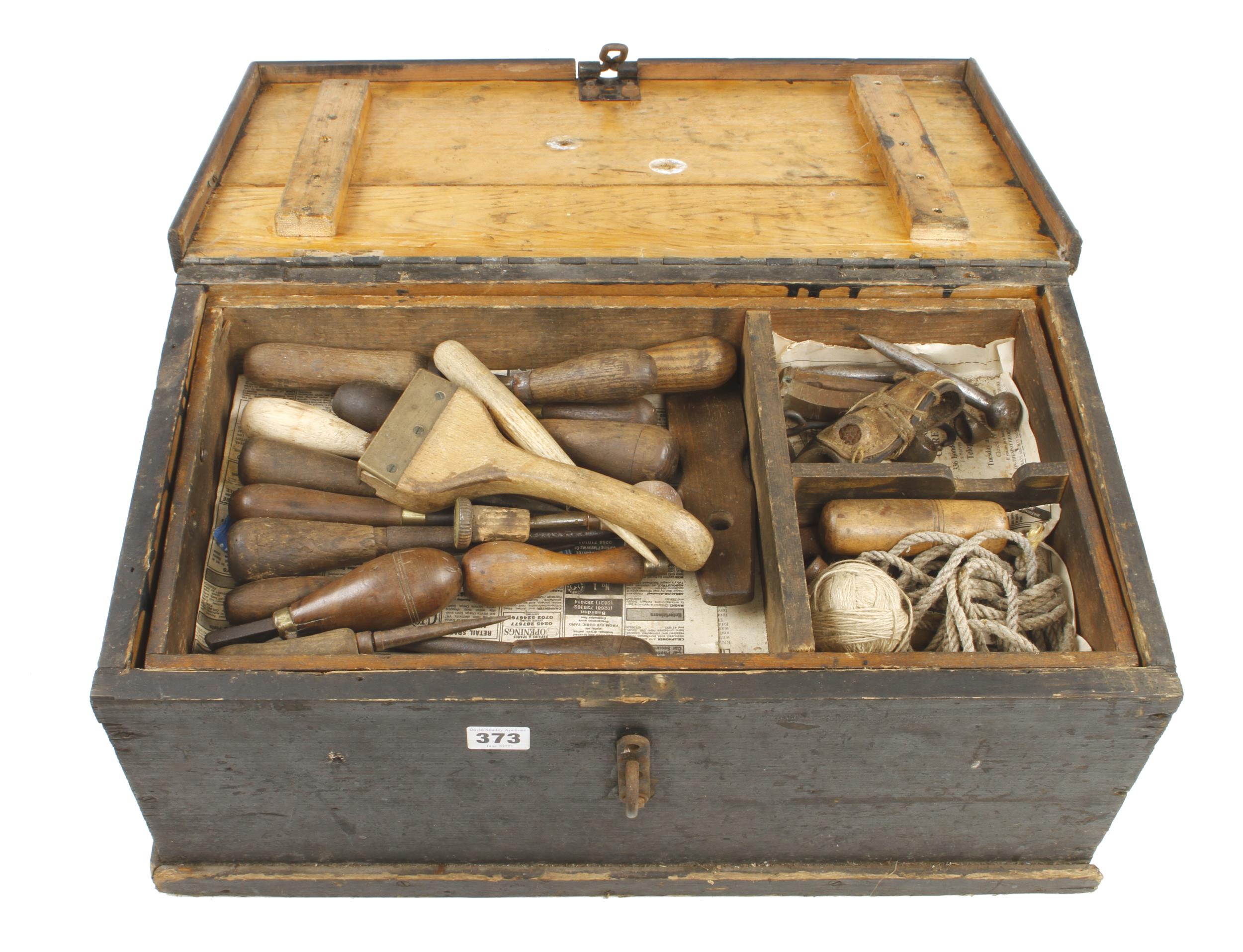 A kit of sailmaker's tools in a pine tool box G