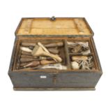 A kit of sailmaker's tools in a pine tool box G