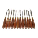 A set of 12 little used carving tools by MARPLES with mahogany handles G++