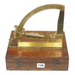 A brass inclinometer by J.HICKS London with fine adjustment in orig box G++