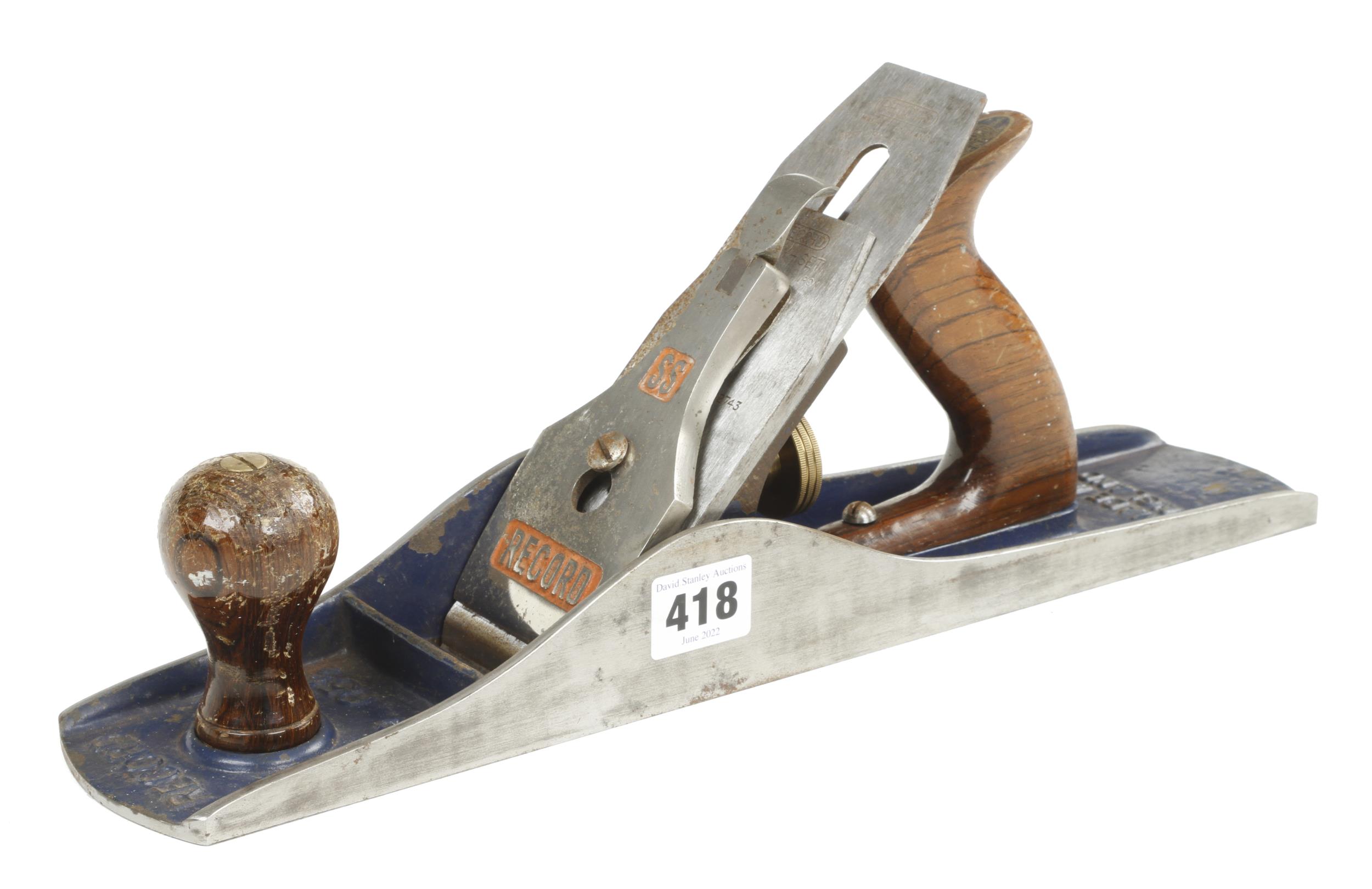 A RECORD No 05 1/2 SS fore plane with corrugated sole and orig trade label to handle G+