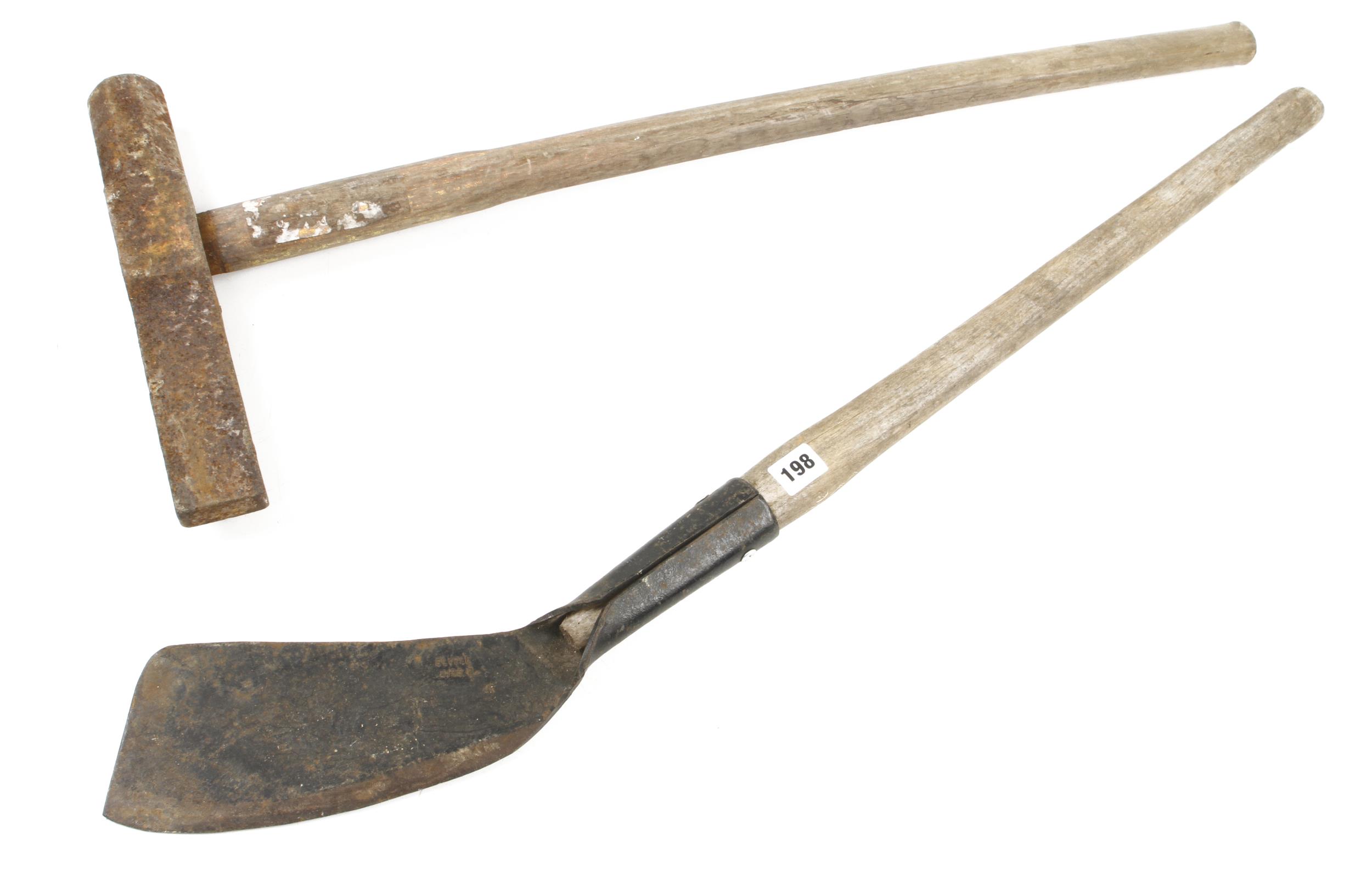 An unusual chopper by ELWELL and a large hammer (handle loose) G