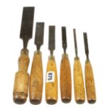 Six firmer chisels with boxwood handles G+