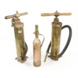 Three early brass fire extinguishers/pumps G