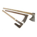 Three French tools; TALABOT No 41 felling axe, side axe and coutre (swift) G+