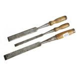 Three USA socket chisels 1/2" to 1" G+