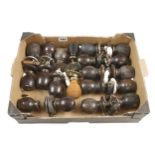 Ten pairs of old wood door knobs with brass fittings G