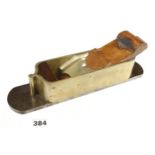 A rare, fine quality brass mitre plane 12" x 2 3/4" d/t steel sole and rosewood infill and wedge,