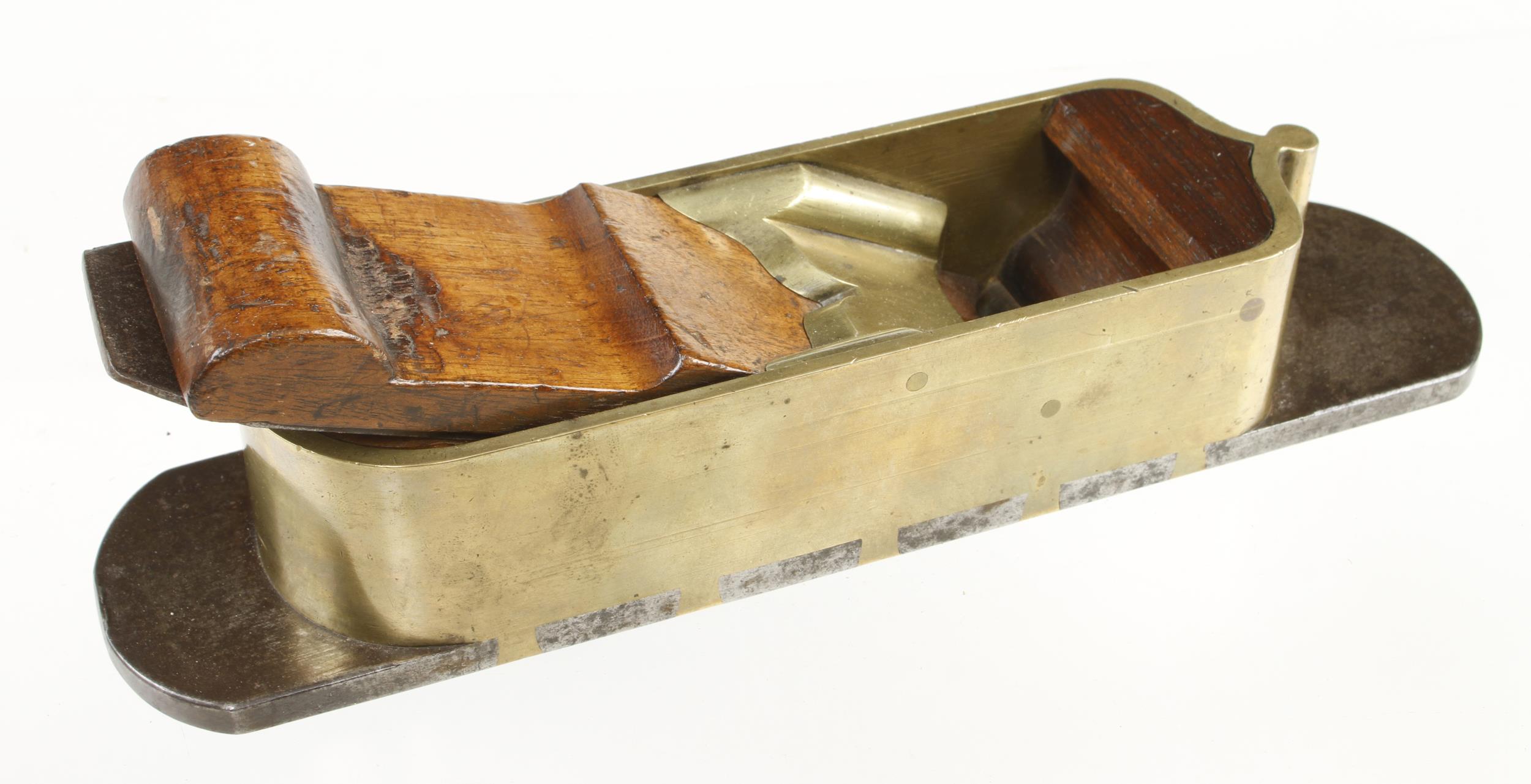 A rare, fine quality brass mitre plane 12" x 2 3/4" d/t steel sole and rosewood infill and wedge, - Image 2 of 7