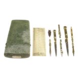 An 8 piece etui in shagreen case the 4" scale rule by TROUGHTON London, one piece missing o/w G+
