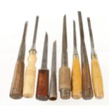 Eight mortice chisels G+