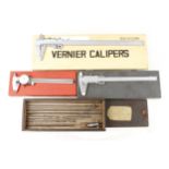 Three engineer's vernier caliper gauges and an inside micrometer all in orig boxes G++