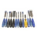 A 38mm bevel edge chisel by STANLEY and 12 other chisels with composite handles G+