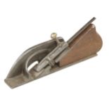 An unusual European 10" iron rebate plane with attractive knurled brass screw and mahogany infill G+