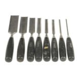 A set of 8 bevel edge chisels 6mm to 25mm and 32 & 38mm with composite handles by STANLEY G++