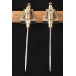 A large pair of bronze trammels with fixed points 10" o/a unusually with pencil holders,