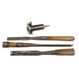 A wheelwright's bruzz, spoke tanger, heavy gouge and a chisel G