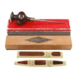 Two little used BRIDGE CITY saddle squares and a rosewood scratch awl in orig boxes F