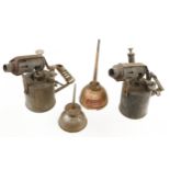 Two brass blow lamps and two oilcans G