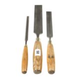 Three bevel edge chisels 1" to 1 1/2" G