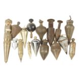 Six brass and 8 steel plumb bobs G