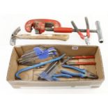 A RIGID pipe cutter and various snips, grips and allen keys G