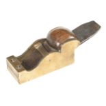 A 1 1/2" brass chariot plane with removable toe and rosewood wedge G+