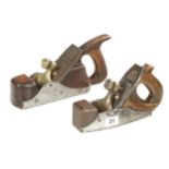 Two iron smoothing planes with brass levers for restoration G