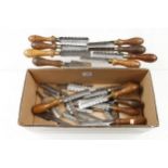 14 sawsets with beech handles and 14 others lacking handles G