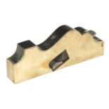 A shapely 1 1/4" steel soled brass shoulder plane with slightly skewed mouth and ebony infill and