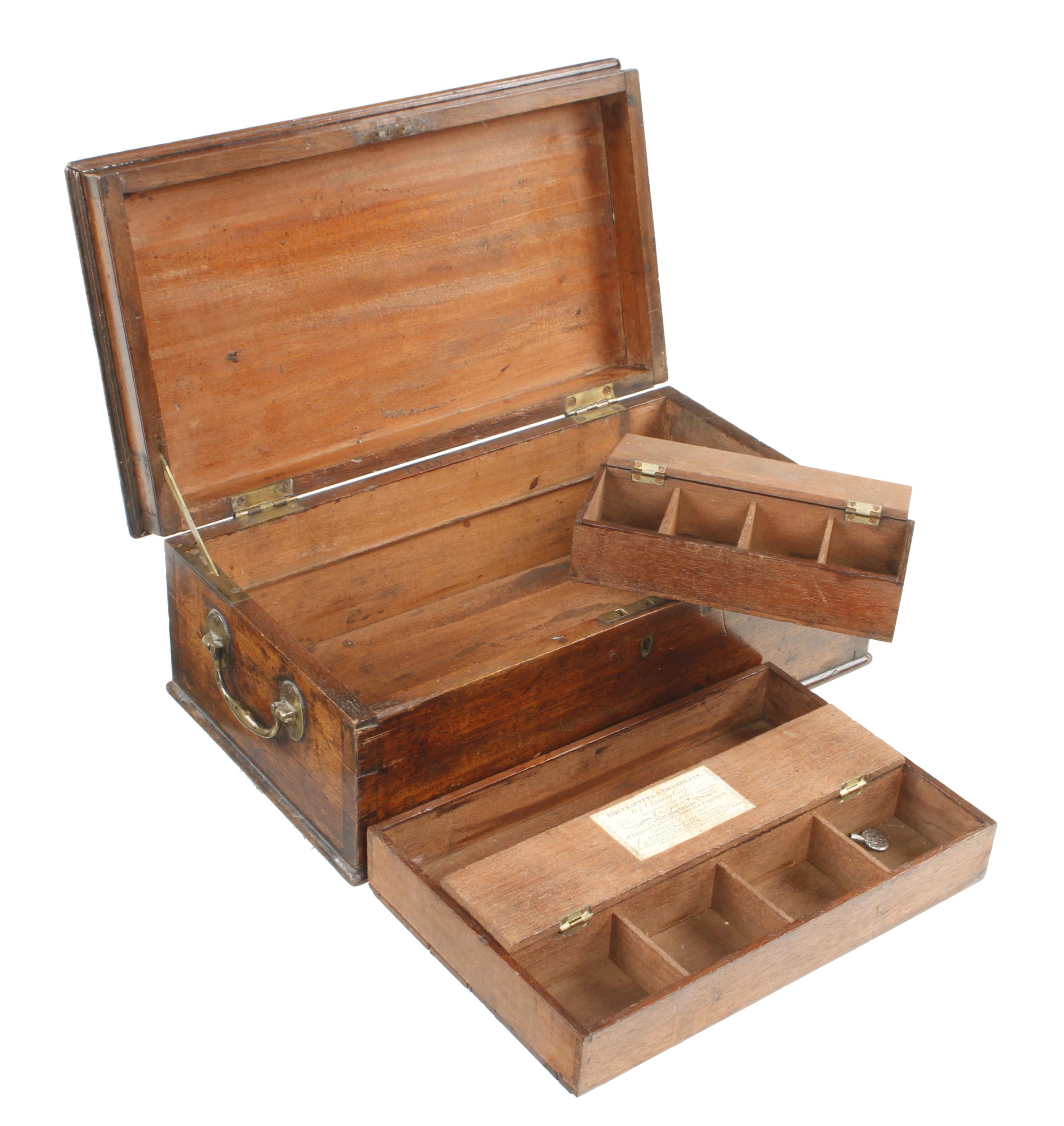 A very rare and fine quality lockable mahogany tool box by HOLTZAPFFEL & DEYERLEIN 14" x 8" x 6"h