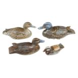 Four nicely painted wood ducks 6" to 12" long G++